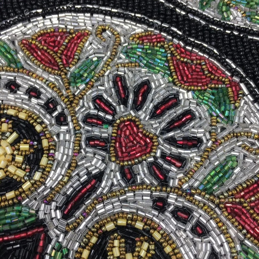 Nicole Miller Beaded Sugar Skull Heart Roses Table Runner Halloween Centerpiece